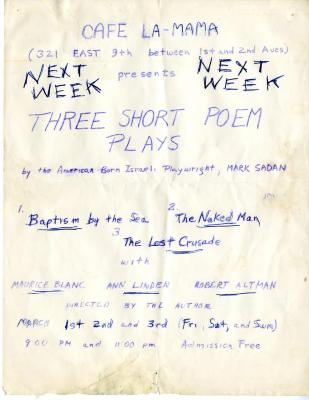 Flyer for "Three Short Poem Plays" (1963)