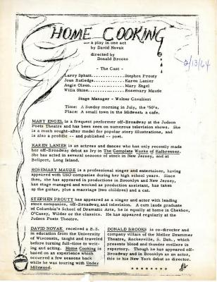 Program for "Home Cooking" (1964)