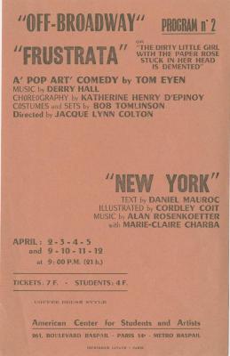 Promotional Flyer: "Off-Broadway: 'Frustrata' and 'New York'" in Paris (1965)