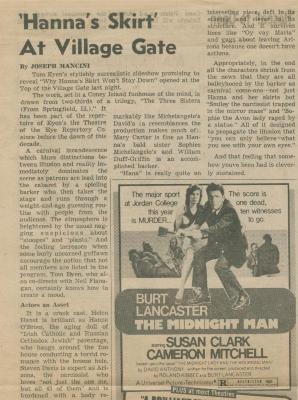 "'Hanna's Skirt' at Village Gate," Joseph Mancini, Village Voice, July 2, 1974