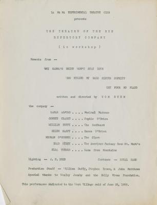 Program: The Theatre of the Eye Repertory Company in Workshop (1969)