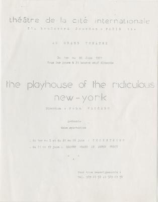 Press Packet: Playhouse Of The Ridiculous (June 1971)