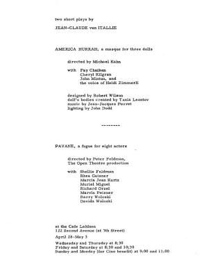 Program for "Two Short Plays by Jean-Claude van Itallie" (1965)