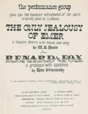 Promotional Flyer: "Renard" and "The Only Jealousy of Emer" (1970b)
