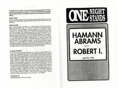 Program, program master, poster: Hamann Abrams plus Robert I.