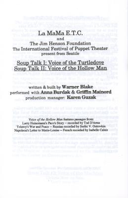 Program: "Soup Talk I: Voice of the Turtledove" & "Soup Talk II: Voice of the Hollow Man" (1996) [1]