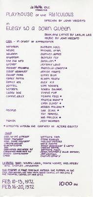 Program for "Elegy for a Down Queen" (1972)