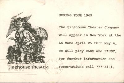 Promotional Postcard: Firehouse Theater Spring Tour (1969)