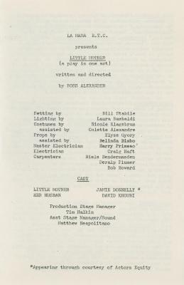 Programs and flyers for "'Little Mother' and 'Birdbath'" (1981)